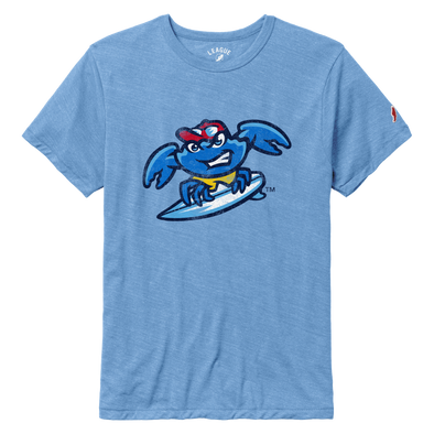 Jersey Shore BlueClaws Surfing Crab Power Blue T-shirt